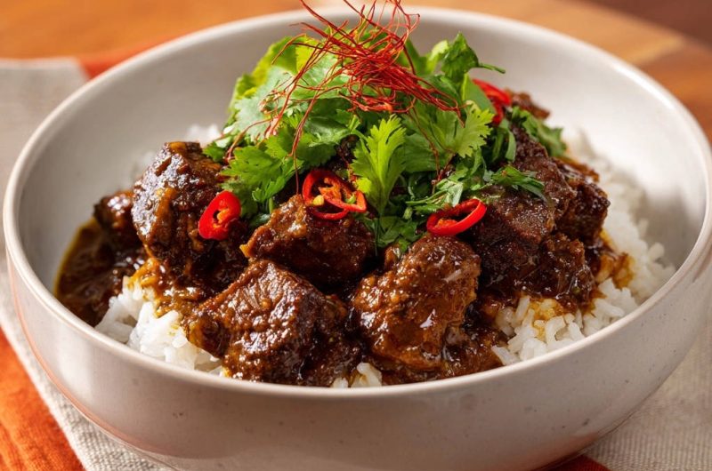 Aromatisches Rindercurry mit Reis