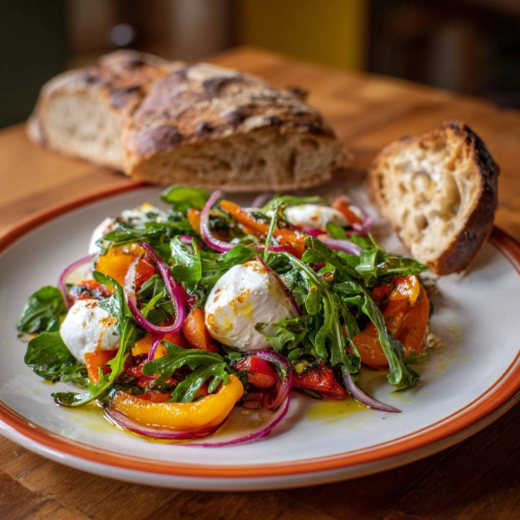 Mediterraner Rucola-Salat mit cremigem Käse