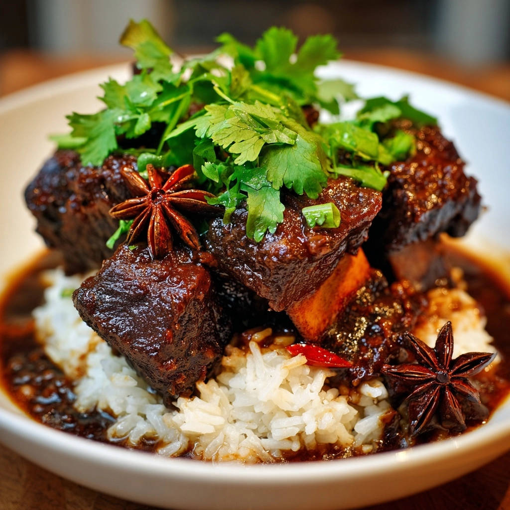 Geschmorte Rinderwürfel mit Reis