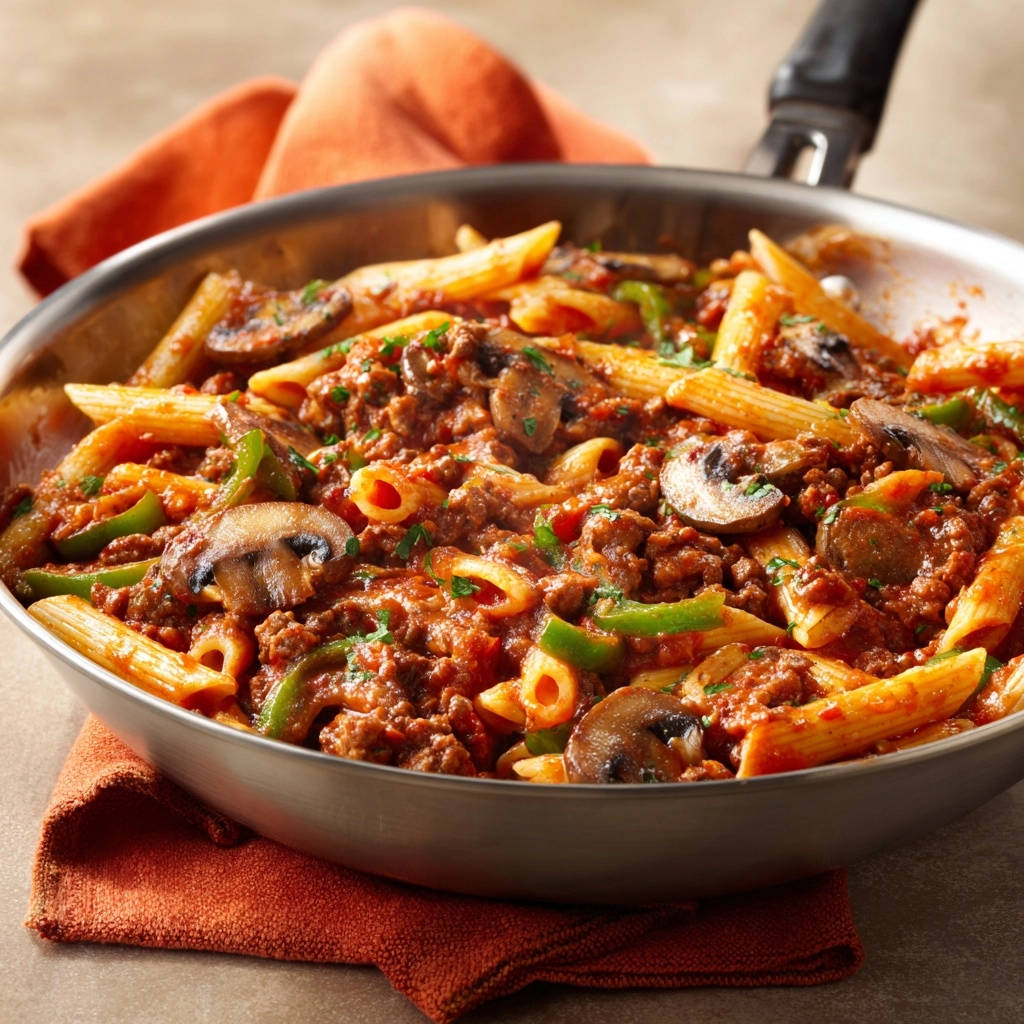 Nudelpfanne mit Hack und Pilzen