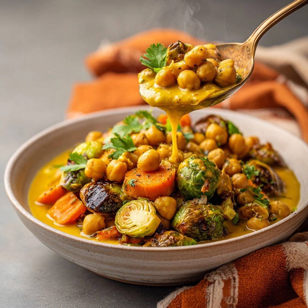 Cremiges Rosenkohl-Kichererbsen-Curry