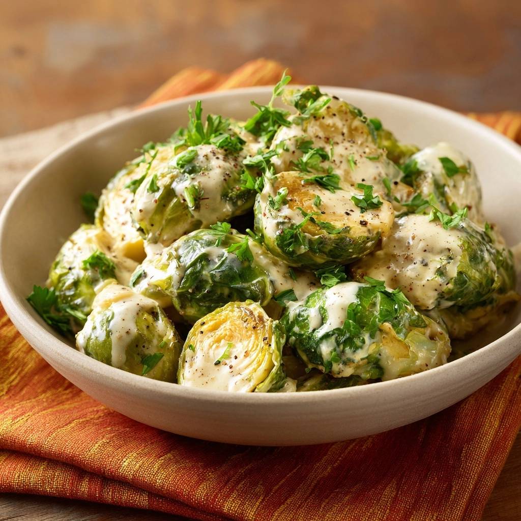 Knuspriger Ofen-Rosenkohl mit cremiger Senfsauce