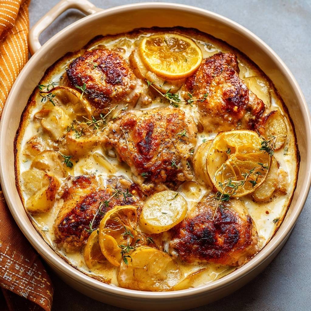 Knuspriges Zitronen-Hähnchen mit Thymian-Kartoffeln