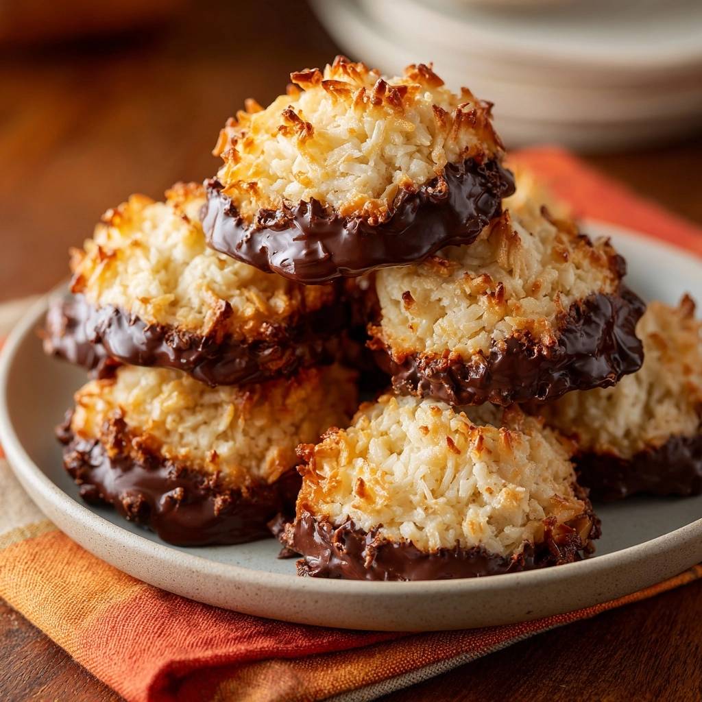 Kokos-Makronen mit Schokoladenmantel (Nie wieder flache Makronen!)