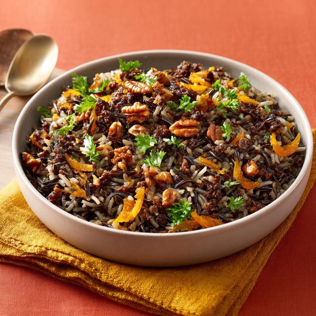 Wildreispilaw mit Rindfleisch, Pekannüssen und Karotten (Nie wieder matschiger Wildreis!)