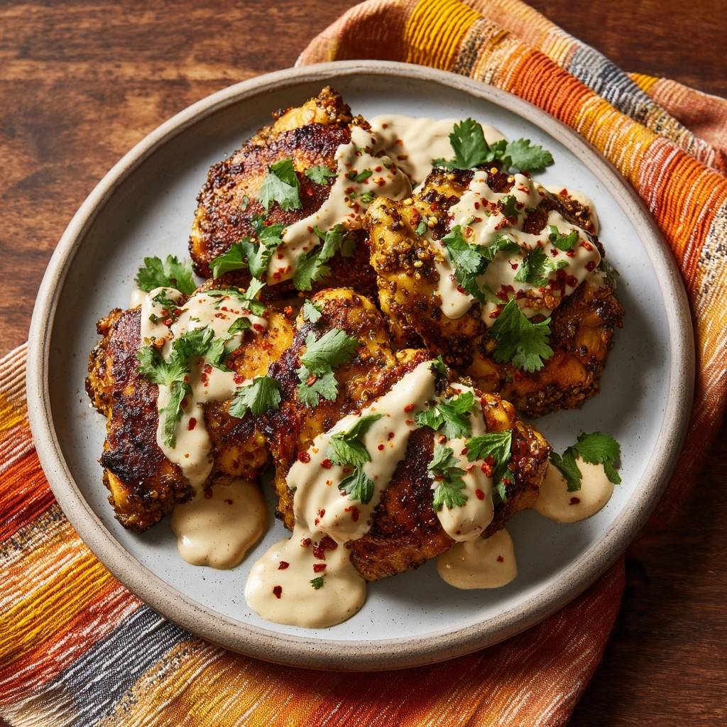 Knuspriges Gewürz-Hähnchen mit cremiger Sauce