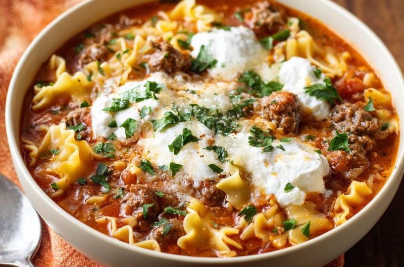 Cremige Tomaten-Hack-Nudel-Suppe