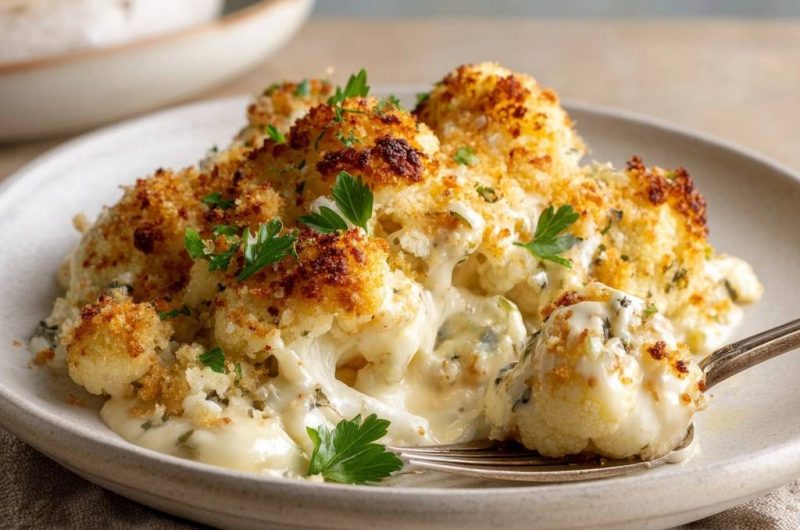 Cremiger Blumenkohlauflauf (Endlich knusprige Kruste!)