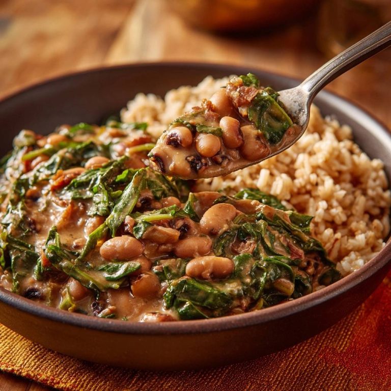 Cremiges Bohnen-Spinat über braunem Reis