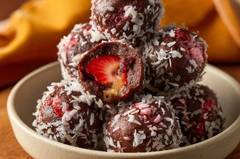 Erdbeer-Kokos-Schoko-Balls (Nie wieder bröckelnde Masse!)