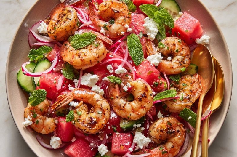 Frischer Garnelen-Wassermelonen-Salat
