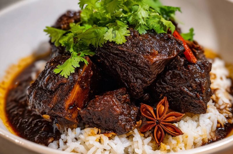 Geschmorte Rinderwürfel mit Reis