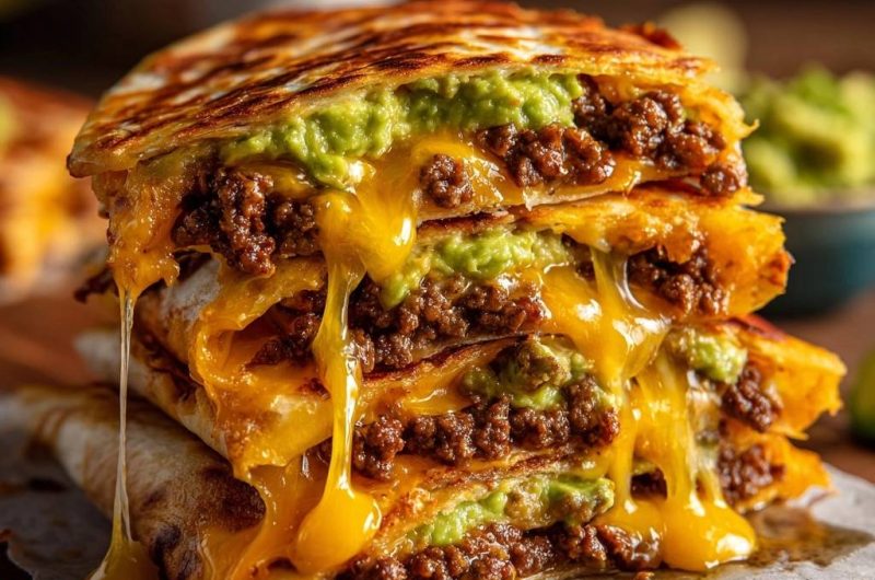 Gestapelter Hack-Quesadilla-Turm (Nie wieder matschige Tortillas!)