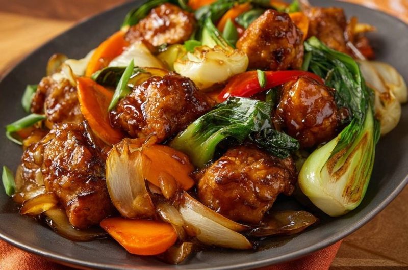 Glasiertes Hähnchen-Wok mit Bok Choy