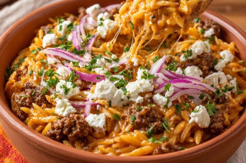 Griechischer Hackfleisch-Orzo mit Feta