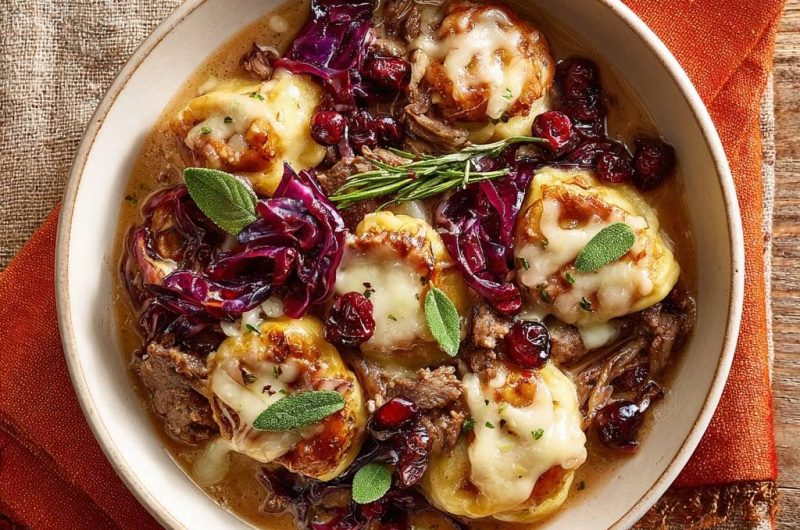 Herbstliche Ravioli mit Rindfleisch, Rotkohl und Cranberries