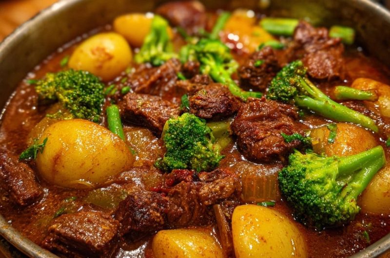 Herzhafter Rinder-Schmortopf mit Kartoffeln und Brokkoli