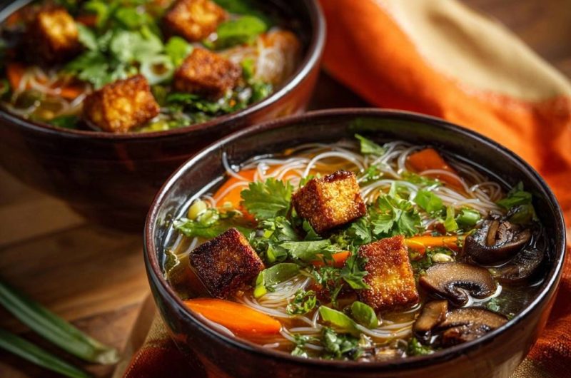 Knusprige Tofu-Glasnudelsuppe