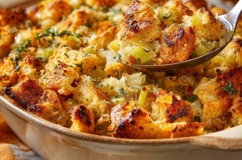 Knuspriger Lauch-Brot-Auflauf