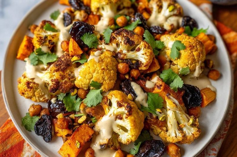 Knuspriger Ofen-Blütenkohl mit Süßkartoffel & Tahini