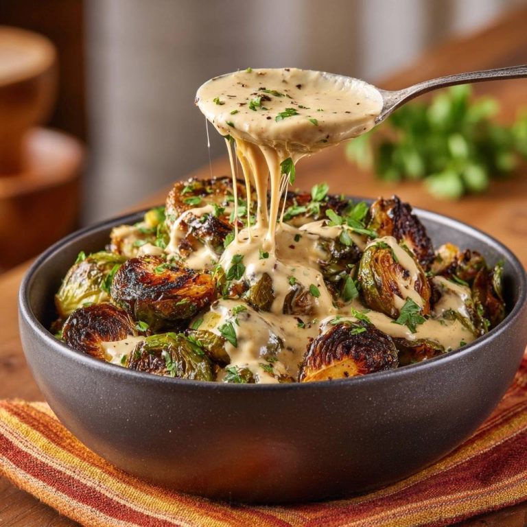 Knuspriger Ofen-Rosenkohl mit cremiger Käsesoße