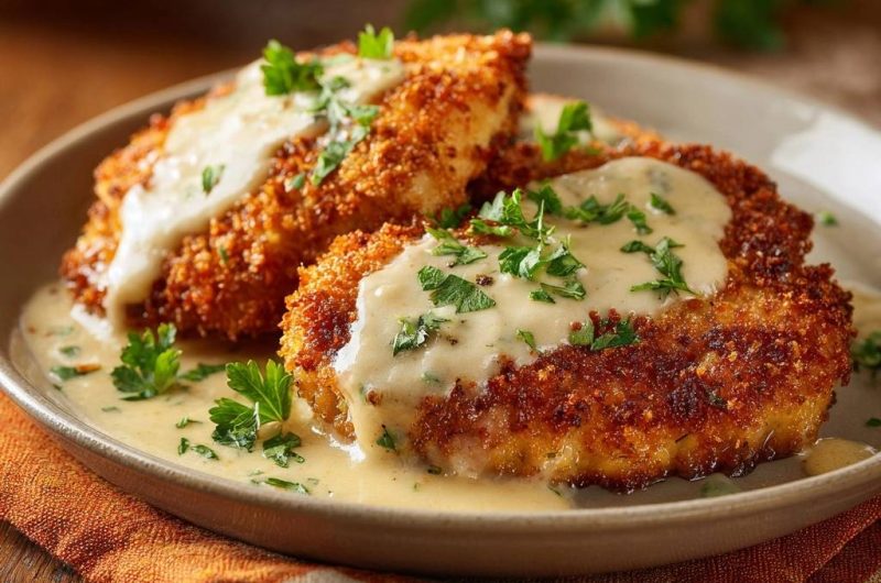 Knuspriges Hähnchenschnitzel mit cremiger Petersiliensauce