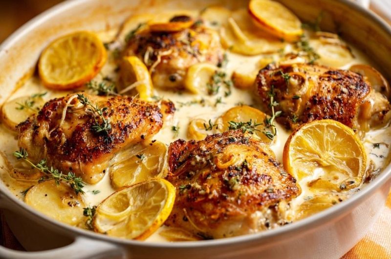 Knuspriges Zitronen-Hähnchen mit Thymian-Kartoffeln