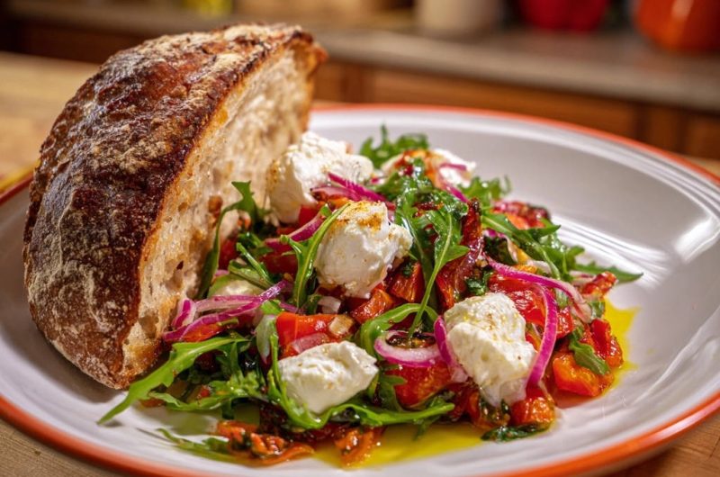 Mediterraner Rucola-Salat mit cremigem Käse