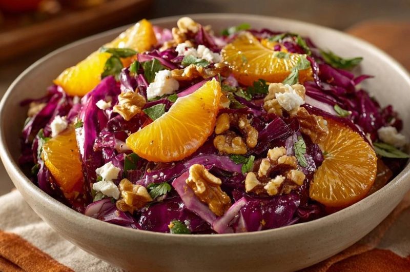 Rotkohl-Orangen-Salat mit Walnüssen & Feta