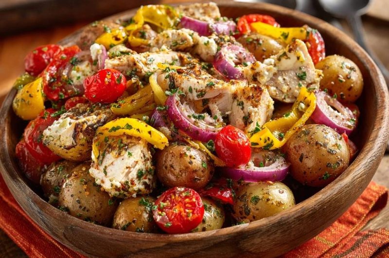 Rustikaler Hähnchen-Gemüse-Ofen mit Feta