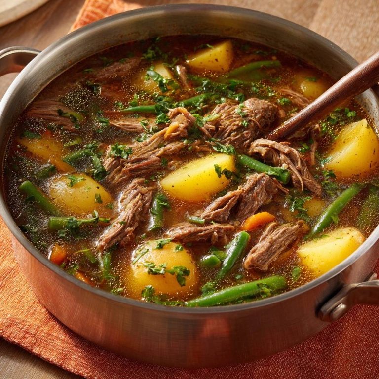 Rustikaler Rindfleisch-Eintopf mit Kartoffeln und Bohnen