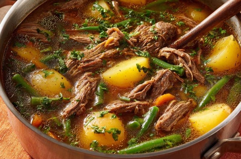 Rustikaler Rindfleisch-Eintopf mit Kartoffeln und Bohnen