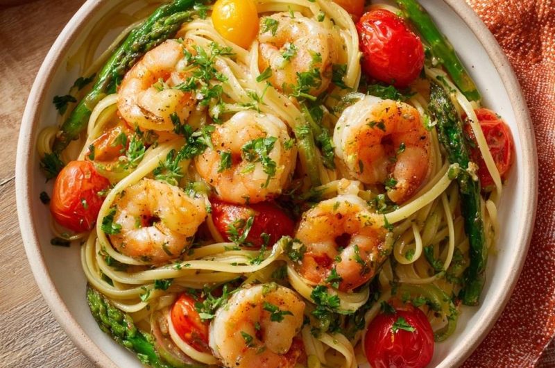 Saftige Garnelen-Spargel-Pasta