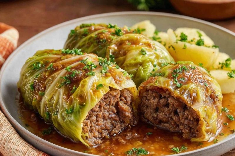Saftige Rinderkohlrouladen mit Petersilienkartoffeln