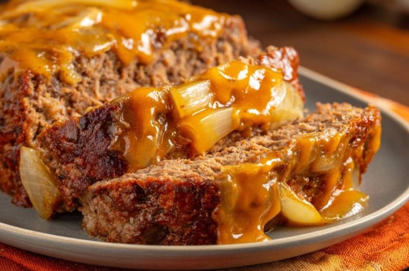 Saftiger Hackbraten mit karamellisierten Zwiebeln