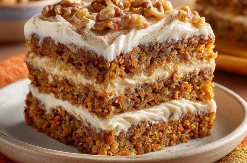 Saftiger Karottenkuchen mit Walnüssen & Frischkäse-Creme