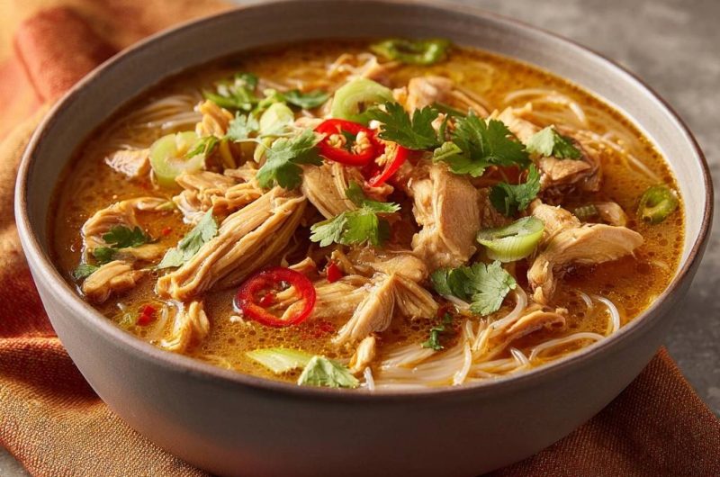 Thailändische Hühner-Kokos-Nudelsuppe (Nie wieder matschige Nudeln)