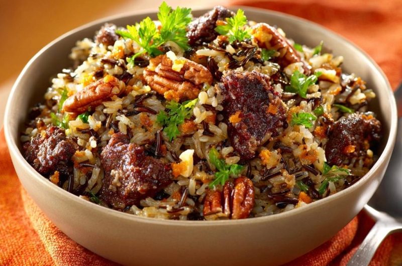 Wildreispilaw mit Rindfleisch, Pekannüssen und Karotten (Nie wieder matschiger Wildreis!)