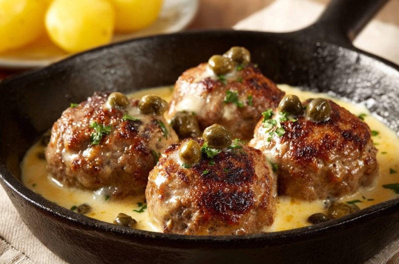 Zarte Klopse in cremiger Kapernsoße