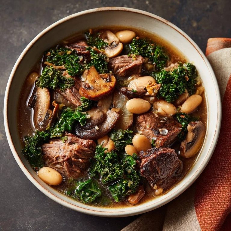 Zarter Rindfleisch-Eintopf mit Grünkohl, Pilzen & Bohnen
