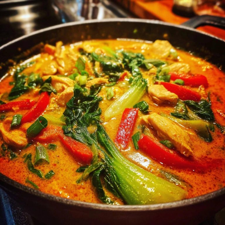 Cremiges Hähnchen-Kokos-Curry mit knackigem Gemüse in Nahaufnahme, zubereitet in nur 20 Minuten.