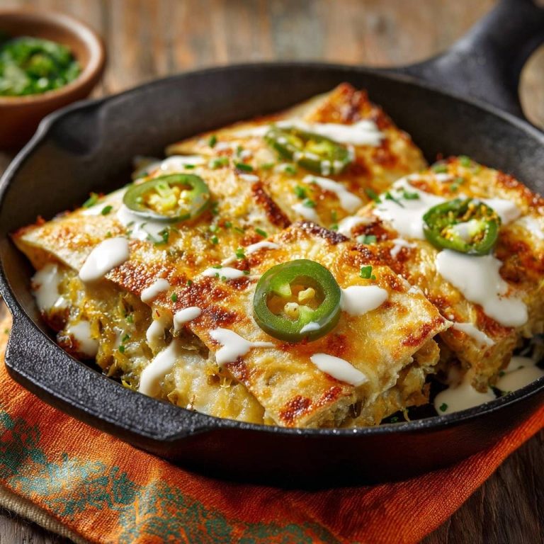 Knusprige Jalapeño-Enchiladas, serviert in einer gusseisernen Pfanne und garniert mit Jalapeño-Scheiben und Sour Cream.