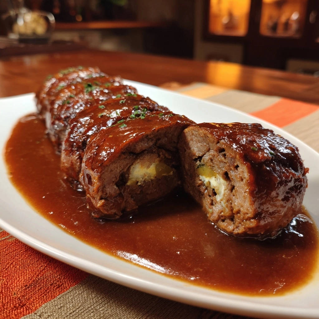 Saftige Rinderrouladen Angeschnitten Mit Sauce 1 Saftige Rinderrouladen angeschnitten mit Sauce, die zarte Füllung und aromatische Sauce im Detail zeigen.