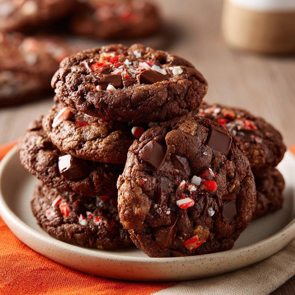 Schoko Pfefferminz Cookies Detail Garnitur 1 Schoko-Pfefferminz-Cookies detailreich garniert mit Schokoladenstückchen und zerstoßenen Pfefferminzbonbons.