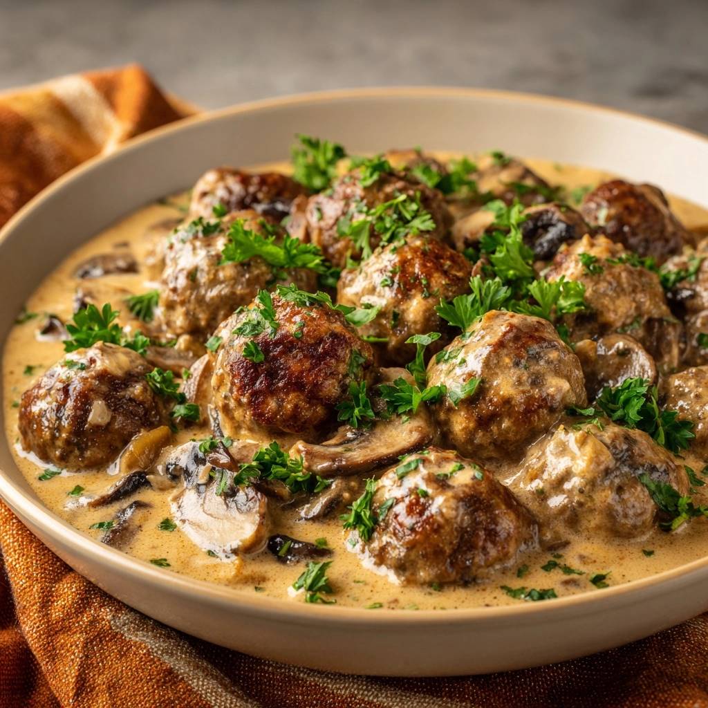 Saftige Fleischbällchen in cremiger Pilzsoße