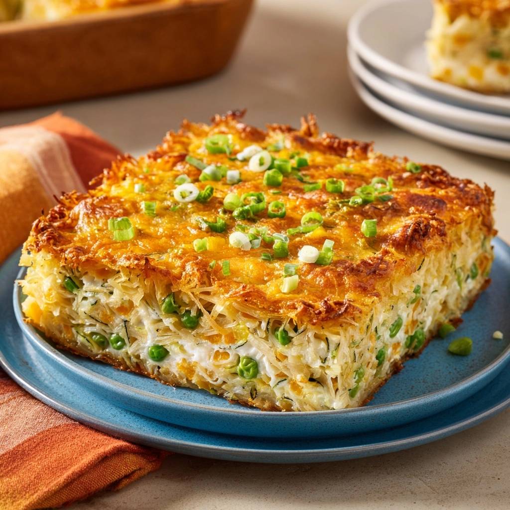 Cremiger Blumenkohl-Zucchini-Auflauf mit Erbsen