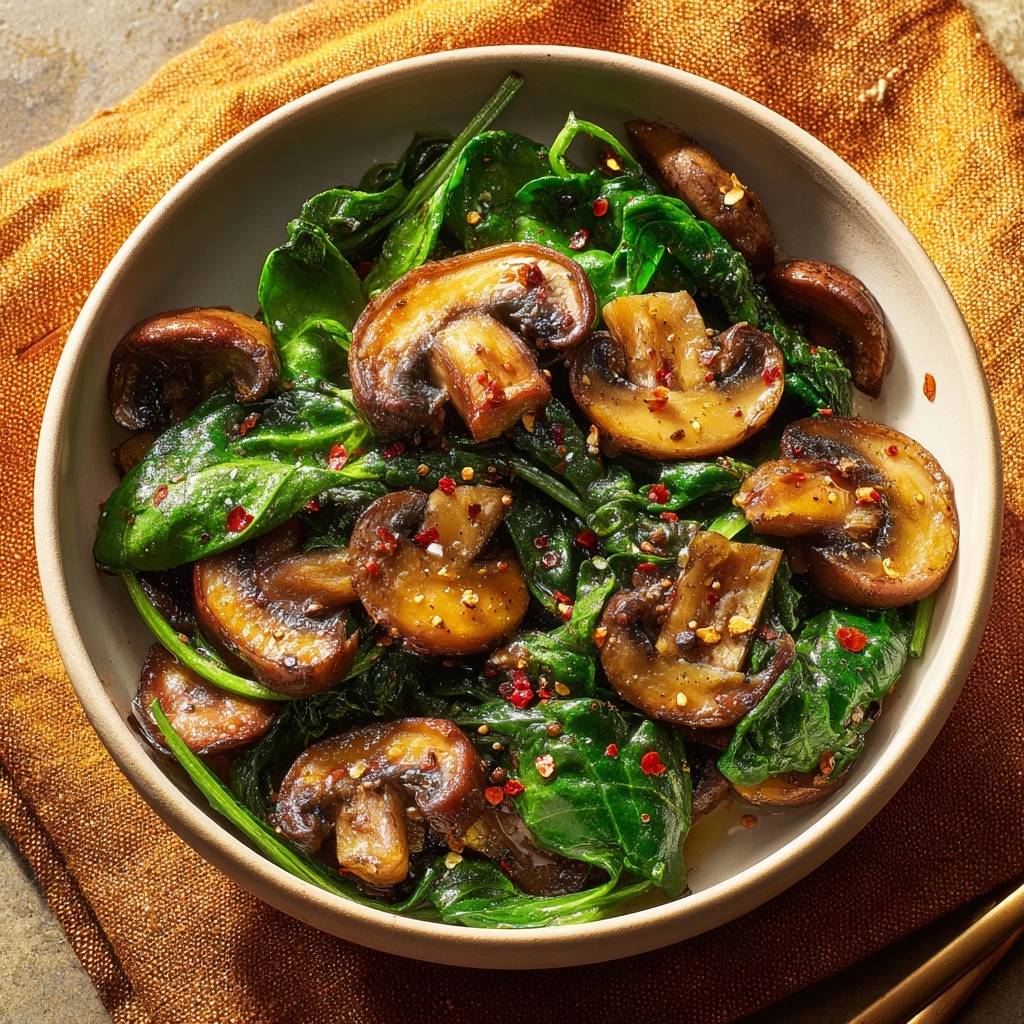 Knusprige Pilze mit Spinat und Chili (Nie wieder wässrige Pilze!)