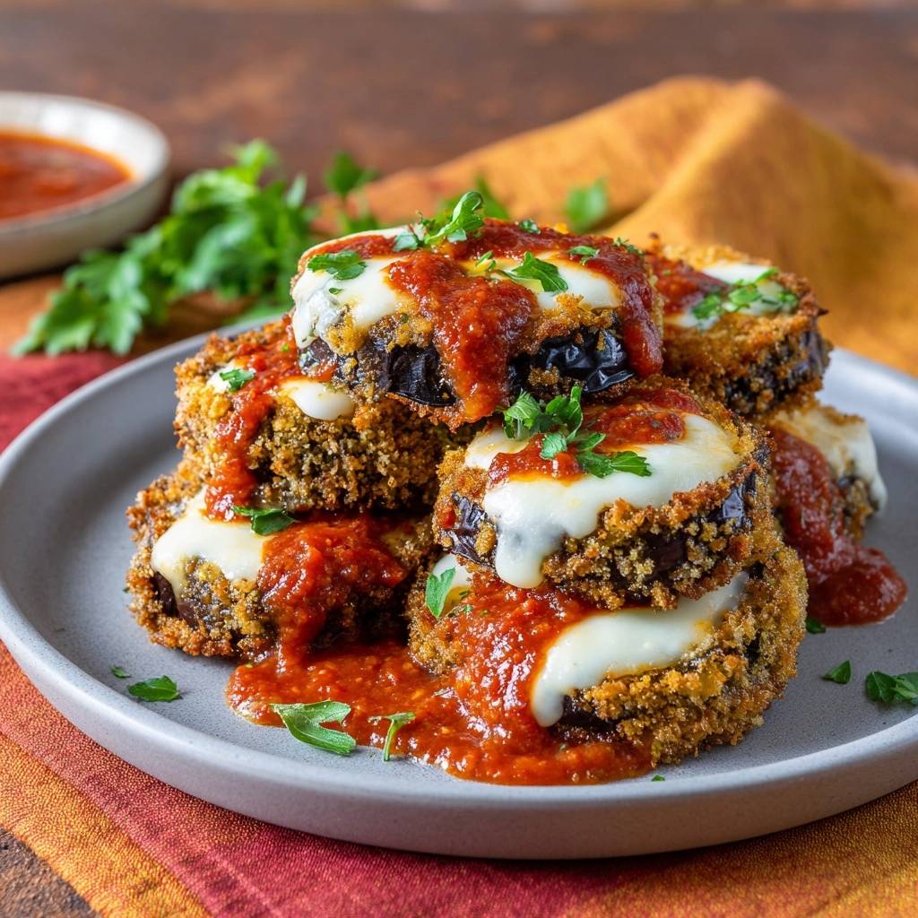 Knuspriger Auberginen-Mozzarella-Turm