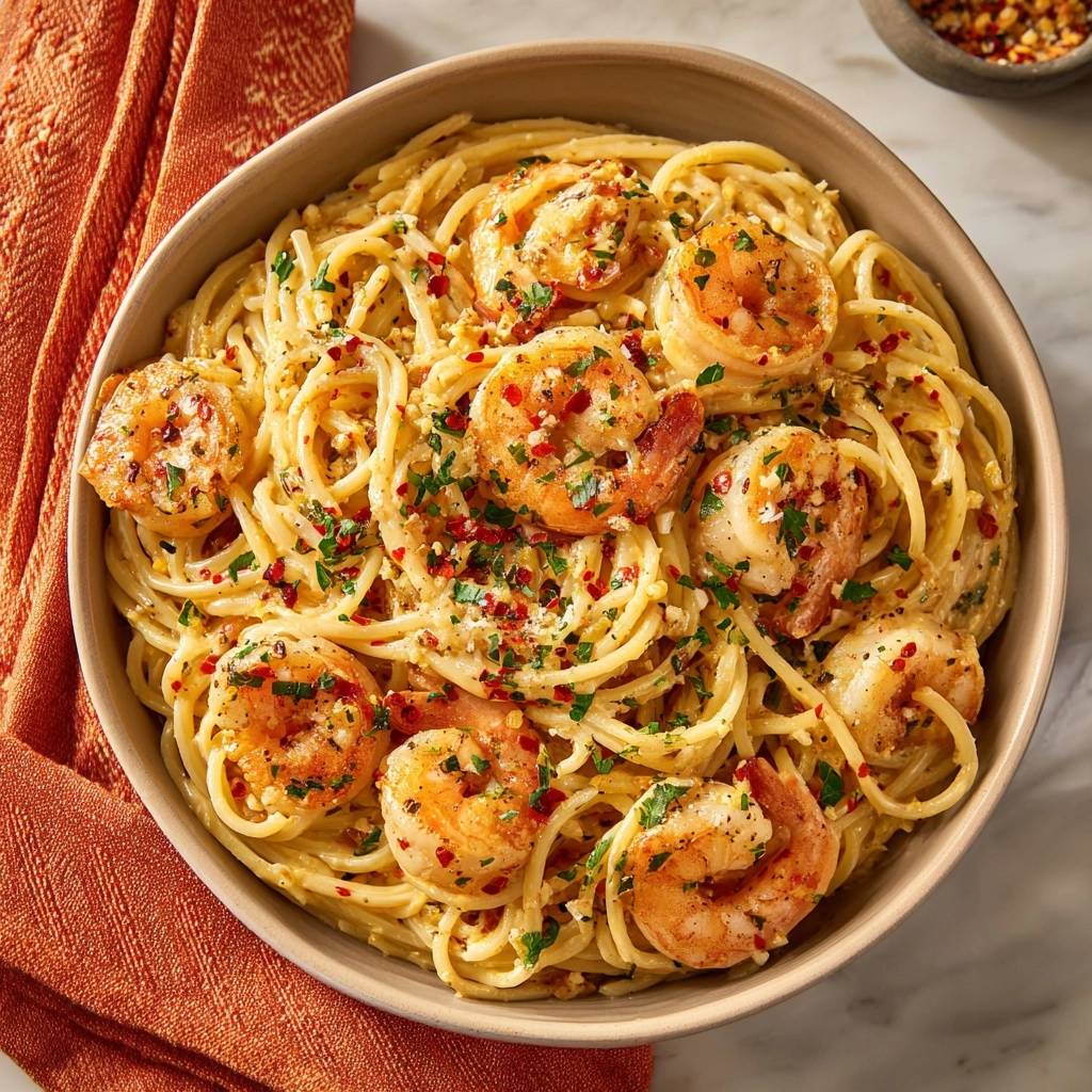 Cremige Chili-Garnelen Pasta
