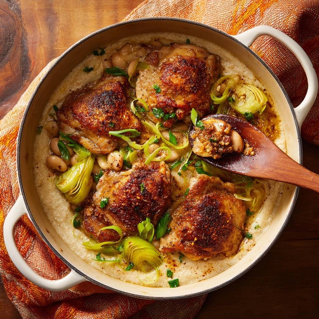 Cremiges Hähnchen mit Lauch und Bohnen